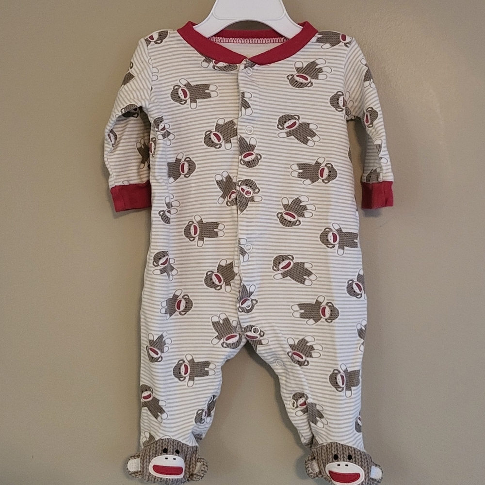 Sock monkey print footed sleeper/footie